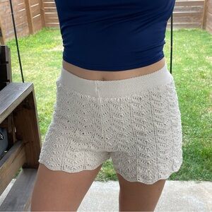 Women's White Crochet Shorts
